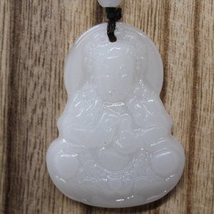 Obsidian Buddha White Guanyin Pendant